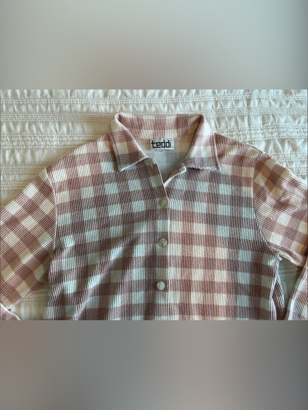 Teddi Pink and White Gingham Button-Up